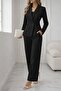 Women's Long Sleeve Collared Single Button Detailed Atlas Jacket and Trousers Two-Piece Set