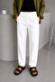 Men's White Comfortable Fit Elastic Waist Linen Look Baggy Trousers - 2