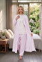New Season Pink Shawl Collar Patterned Long Sleeve Buttoned 100% Cotton Plus Size (Oversized) Dressing Gown Pajama Set - 7