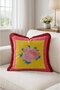 Floral Bouquet and Striped Border Fringe Throw Pillow Cover - Red Tassel Retro Pillowcase - 2