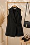 Women's double-breasted collar side tie vest black