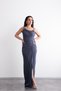Long, Stylish Evening Dress with Shoulder and Waist Accessories, Draping, Crepe Fabric, and Slits. - 7
