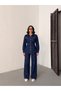 Dark Blue Jeans Suit with Belt Detail and Double Jacket - 3