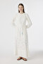 Crew Neck Belted Embroidered Ecru Dress 0599