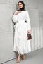White Balloon Sleeve Dress with Skirt - 3