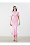 V Neck Gathered Satin Dress