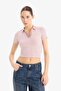 Fitted Polo Neck Striped Twill Camisole Short Sleeve T-Shirt E7907Ax25Sm - 3