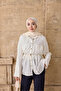 Women's Symmetrical Pattern Waist Tie Shirt Ecru - 2