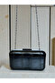 Black Crocodile Pattern Women's Evening Dress Bag with Black Handle Detail for Wedding Engagement Graduation - 7