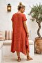 Brick Color Pool Collar Short Sleeve Washable Segmented Casual Muslin Asymmetrical Woven Dress 125 52 - 5