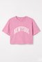 Women's Pink Washed Look New York Printed Crew Neck Oversize Crop T-Shirt - 3