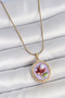 316L Steel Gold Color Chain with Purple Enamel and Pearl Flower Embroidery Portrait Model Woman - Teolsa8531-7