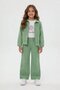 Girl's 3-Piece Set with Green Floral Embroidered Jacket and Wide-Leg Trousers 24116