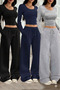 Women's 3 Color Sweatpants Wide Loose Legs (Black - Gray - Navy Blue) Wide Leg High Waist Elastic Comfortable Sweatpants