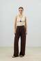 Brown Double Pleated Side Zipper Women's Trousers - 3
