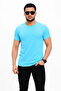Men's basic t-shirt crew neck short sleeve casual summer slim fit t-shirt - light blue - 2