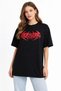 Women's Short Sleeve Summer T-Shirt Crew Neck Printed Oversize T-Shirt - Black - 4