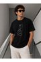 Men's Minimal Guitar Print T-Shirt Summer Short Sleeve Crew Neck T-Shirt - Black Mariposa Se