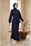 Linen Buttoned Tunic Skirt Double Set 0277-04 Navy Blue - 2