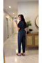 Orrista Navy Blue Belted Jumpsuit with Pocket Detail - 4