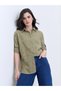 Olive Floral Embroidered Linen Shirt for Women - 2