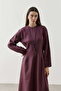 Linen Pleated Zipper Dress in Plum - 2
