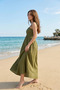 Khaki Long Cotton Unlined Summer Dress – with Straps - 3