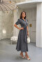 Women's Black and White Gingham Patterned Vintage Style Belted Midi Length Shirt Dress - 2