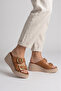 Rana Women's Tan Genuine Leather Buckle Slippers - 2