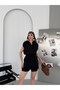Black Elastic Waist Shirt Collar Tencel Fabric Shorts Jumpsuit - 4