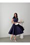Purple V-Neck Belted Short Sleeve Midi Evening Dress - 2
