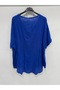Cobalt Blue Italian Plus Size Asymmetrical Cut Long Blouse Tunic with Necklace 42 - 52 Size - 3