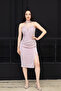 Shawl Detailed Strapless Neckline Glittering Pencil Dress - Pudra