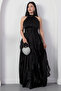 Halter Neck Ruffled Satin Dress Eli̇6073 - 4
