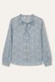 Baby Blue Women's Tie-Neck Floral Embroidered Balloon Sleeve Textured Shirt - 6