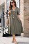 Women's Short Sleeve V-Neck Midi Viscose Dress with Pocket Detail