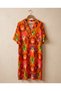 Women's Orange Ethnic Patterned V-Neck Short Sleeve Loose Midi Dress - 2