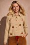 Women's Long Sleeve Cherry Detailed Lace-Up Shirt - 3
