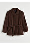 Nevavm Women's Velvet Jacket with Shirt Collar and Belt - 5
