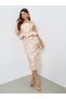 Beige Floral Jacquard Sheath Midi Dress