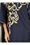 Navy Blue Printed Jalabiya with Tassel Trim - 4