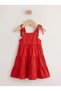Girl's Flounced Shoulder Lace-Up Woven Dress Red - 4