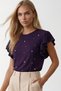 Women's plum bicycle collar volant pearl blouse alc-x15531 - 2