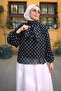 Black Collared Tie-Dye Polka Dot Chiffon Blouse
