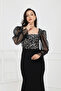 Sequin Fish Dress with Tulle Sleeves - Black - 4