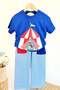 Girl's Navy Blue Circus Themed Cotton Striped Pants and Undershirt Set - 2