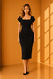 Black Crepe Fabric Square Neck Slit Design Midi Pencil Evening Dress 99157 - 4