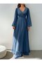 Women's Double Breasted Collared Long Tulle Dress with Belt - 7