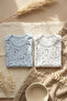 Astra Moonlight 2-Piece Long Sleeve Baby Bodysuit Set - 100% Natural Cotton, Soft Blue with Moon and Star Pattern - 3