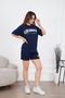 Women's Navy Blue Summer T-Shirt Shorts Casual Printed Sports Set - 6